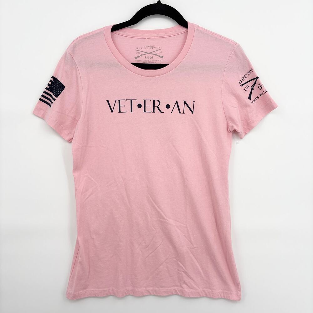 Grunt Style Womens Size L Veteran Top Tee Pink Short Sleeve Military Patriotic